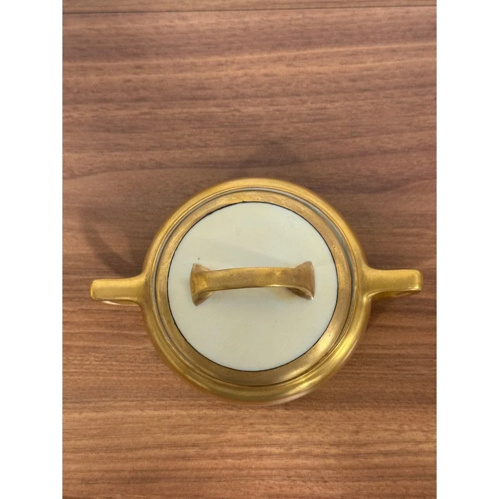 VTG 1940s Germany F.D. Husf Cream Gold Gilding Trim Sugar Bowl Lid & Creamer Set